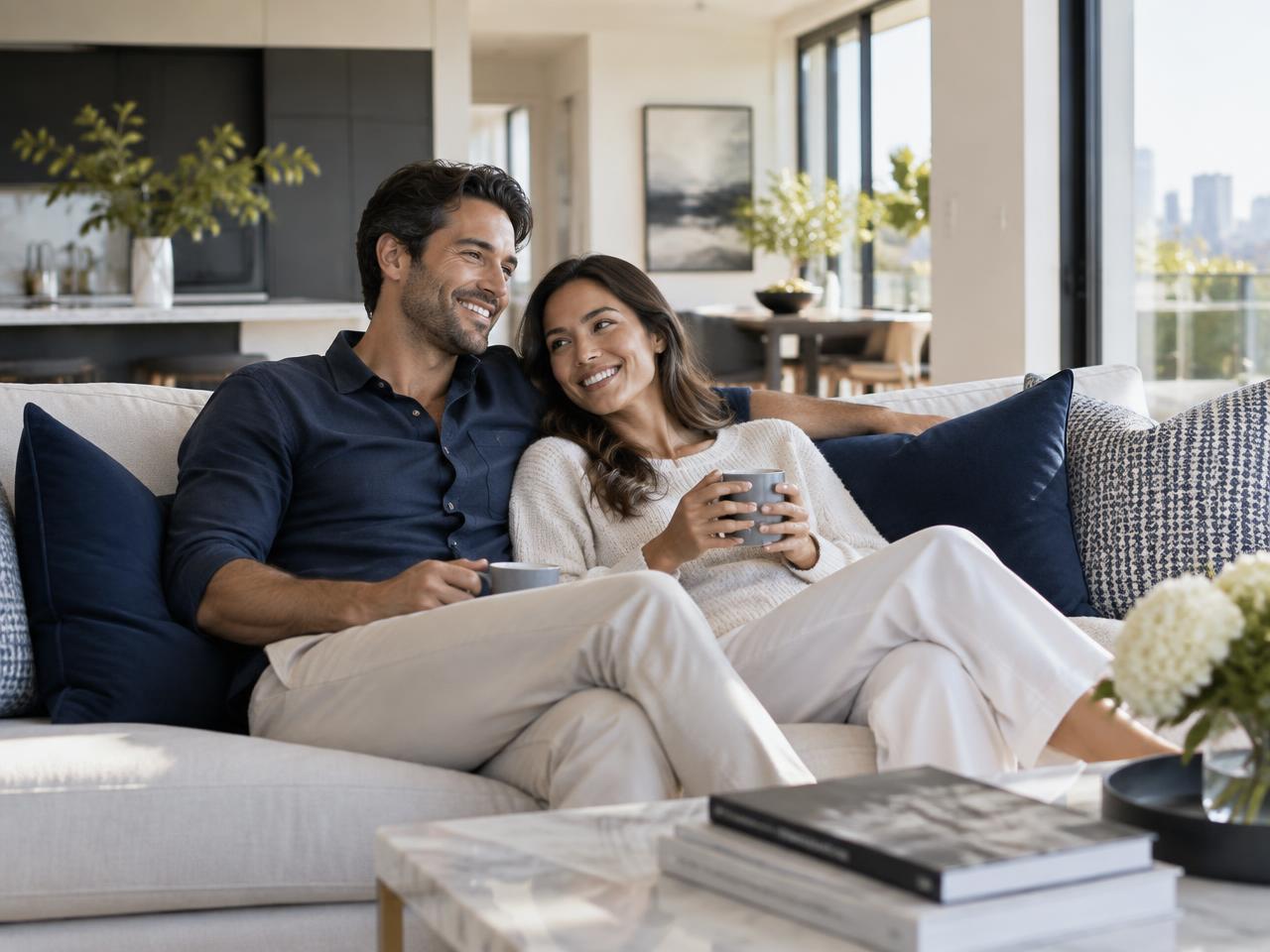 Happy customers relaxing in their freshly cleaned home